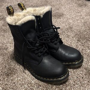 Dr. Martens Black Leather Boots with Fur Trim